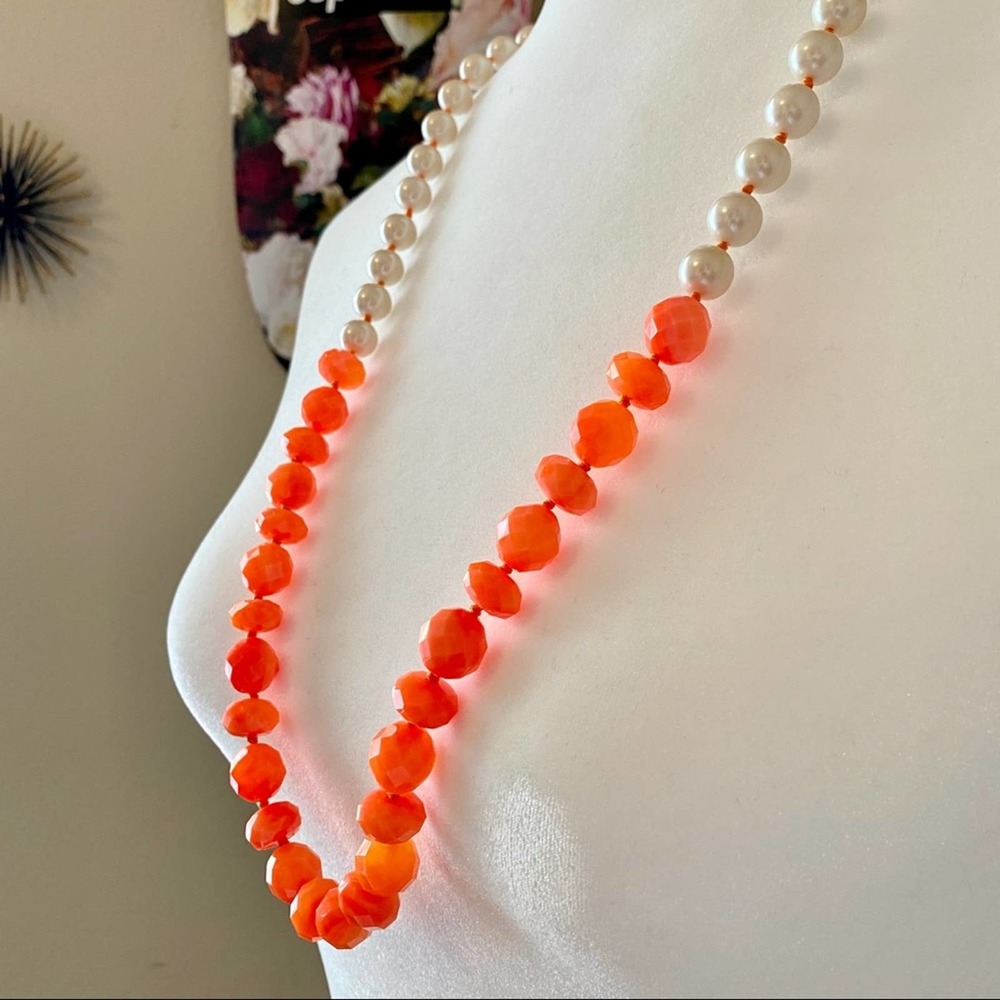 Kate Spade Coral & Pearl Give It A Swirl Statement Necklace NWT